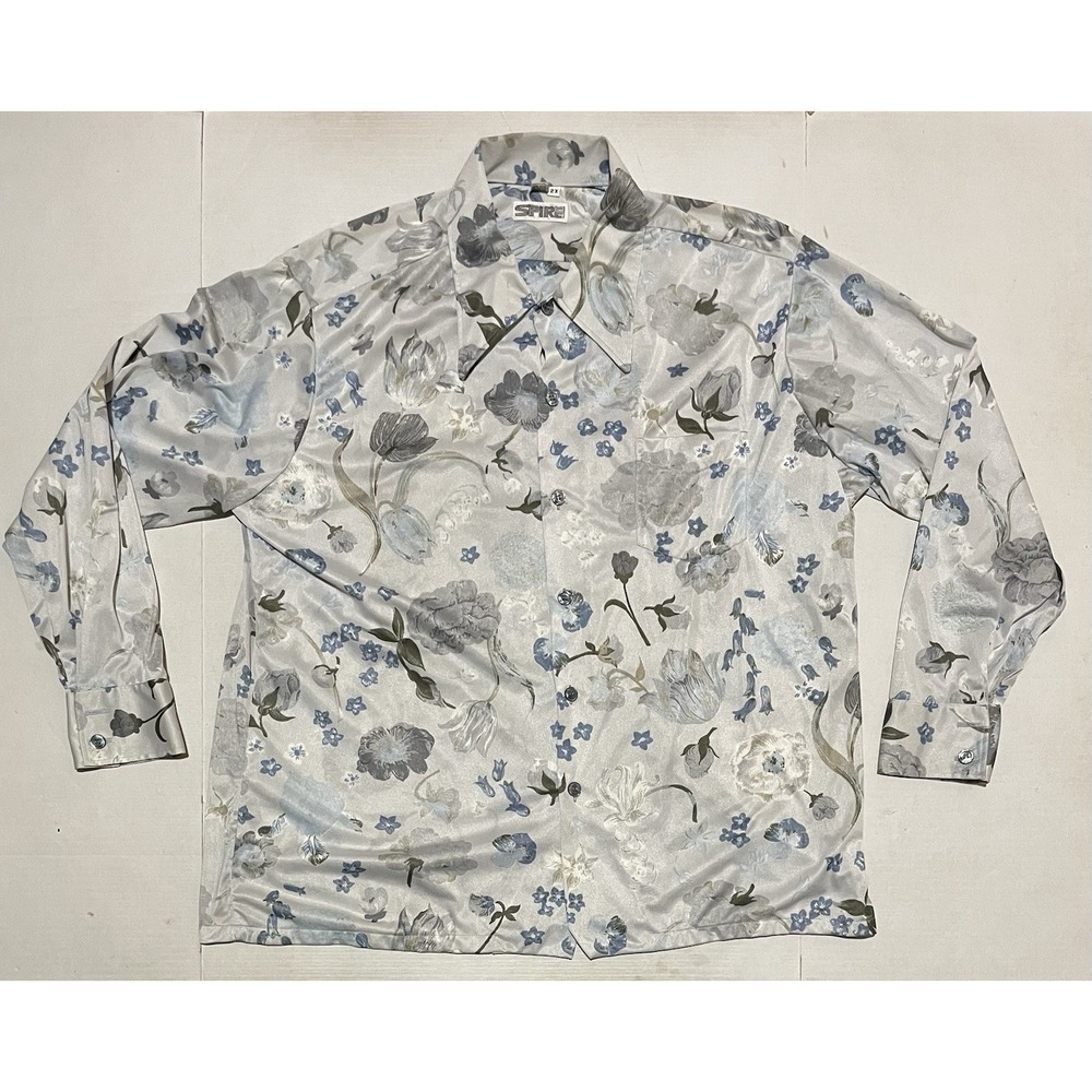 Vintage Spire California Floral Button Up Shirt Men's 2X Blue Gray Long Sleeve